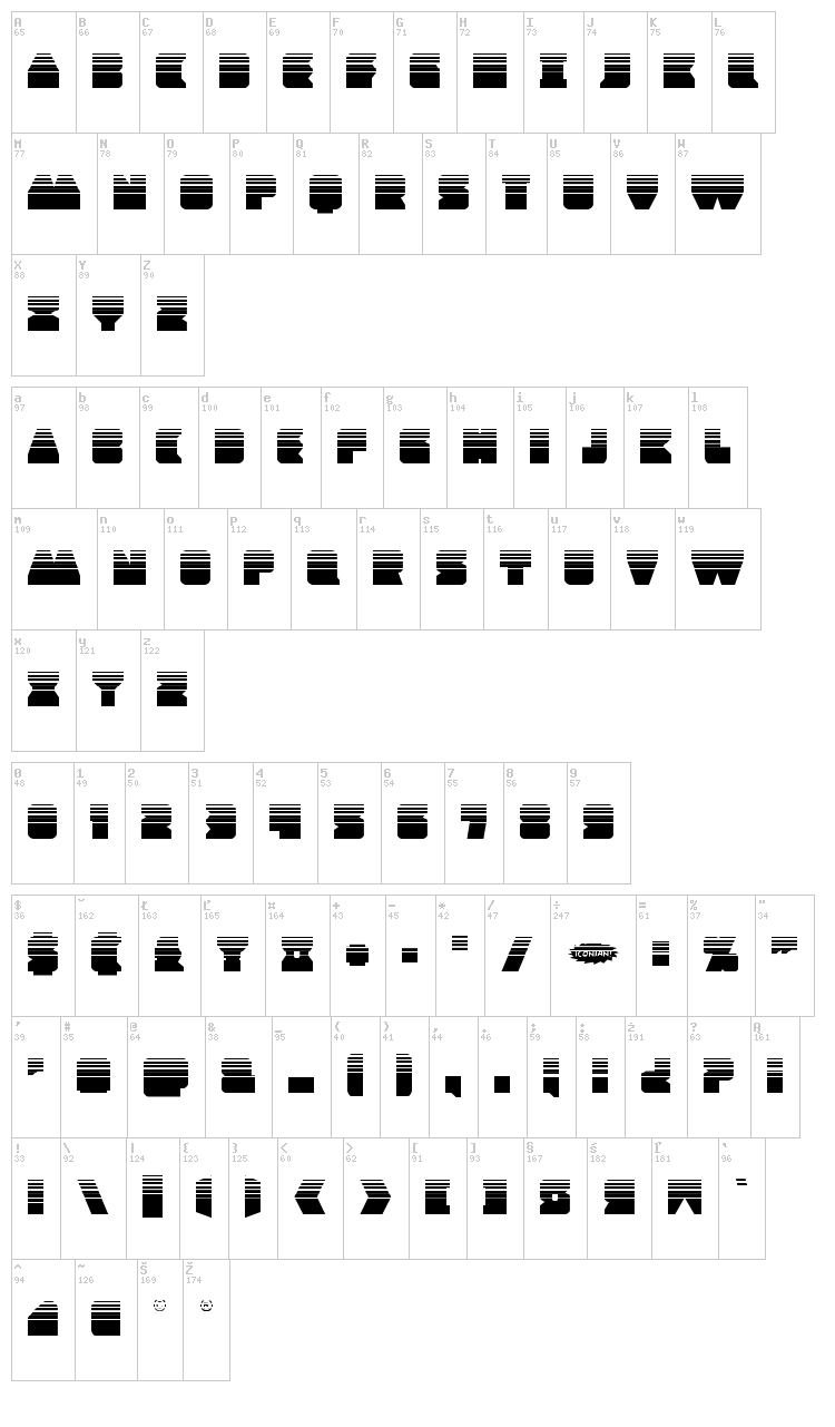 Contour of Duty font map