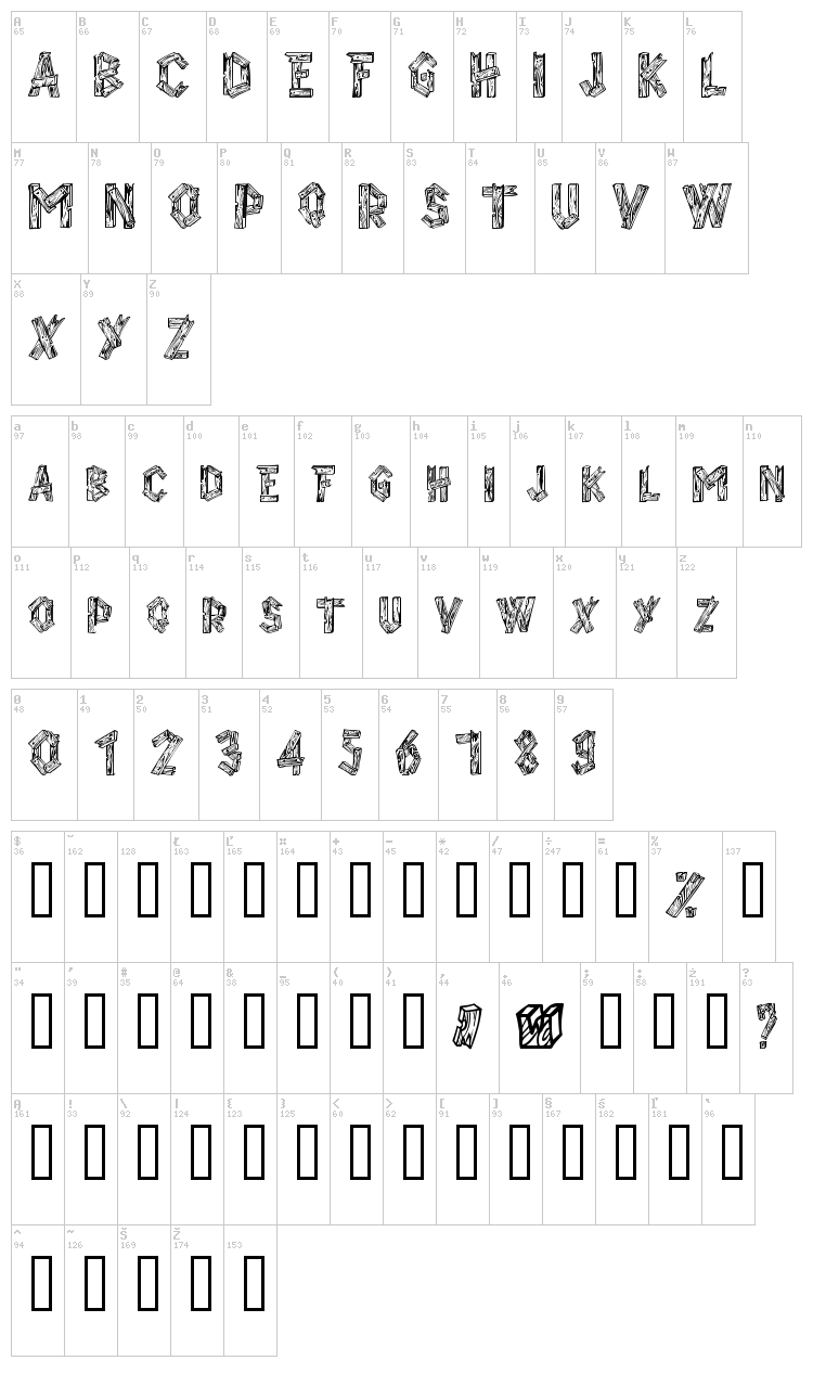 Alpha Wood font map