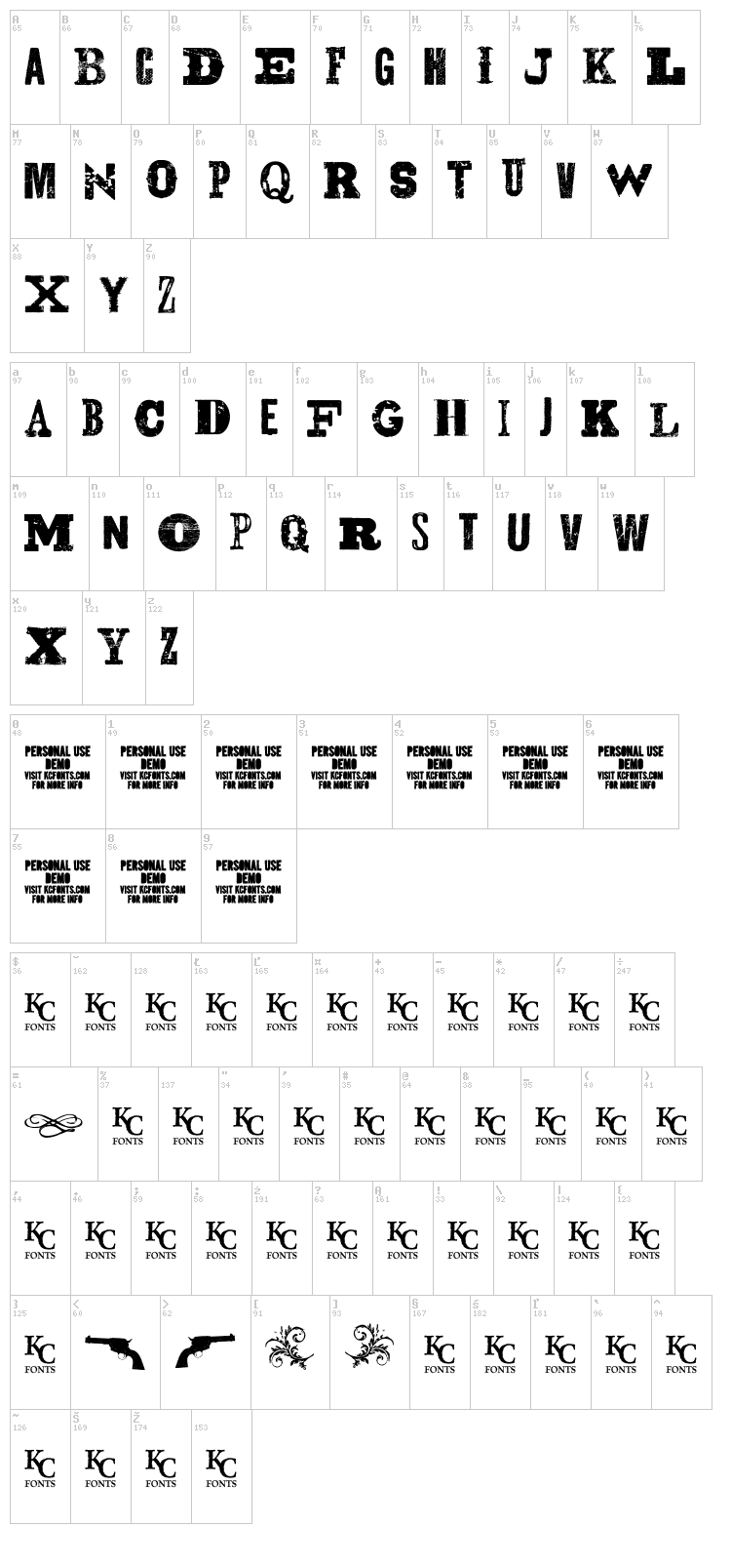 Gunslinger font map