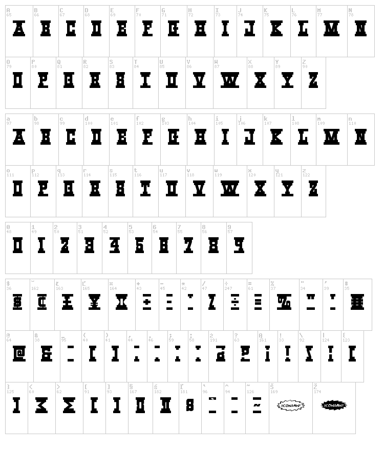 Western_Rail font map