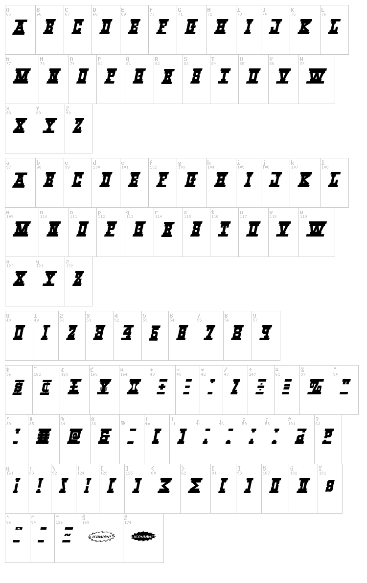 Western_Rail font map