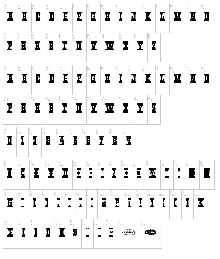Western_Rail font map