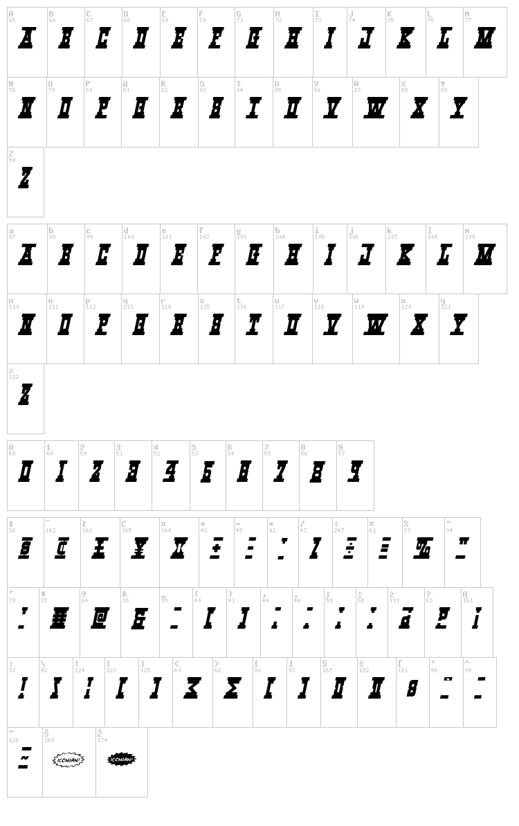 Western_Rail font map