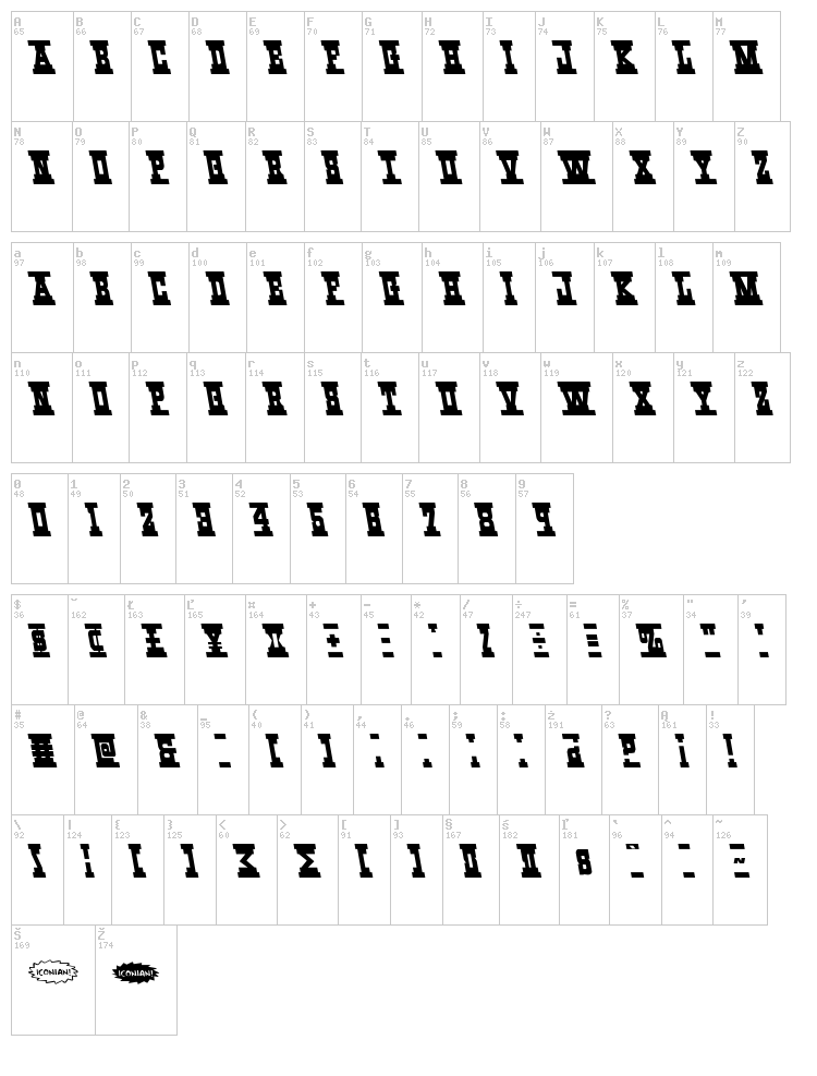 Western_Rail font map