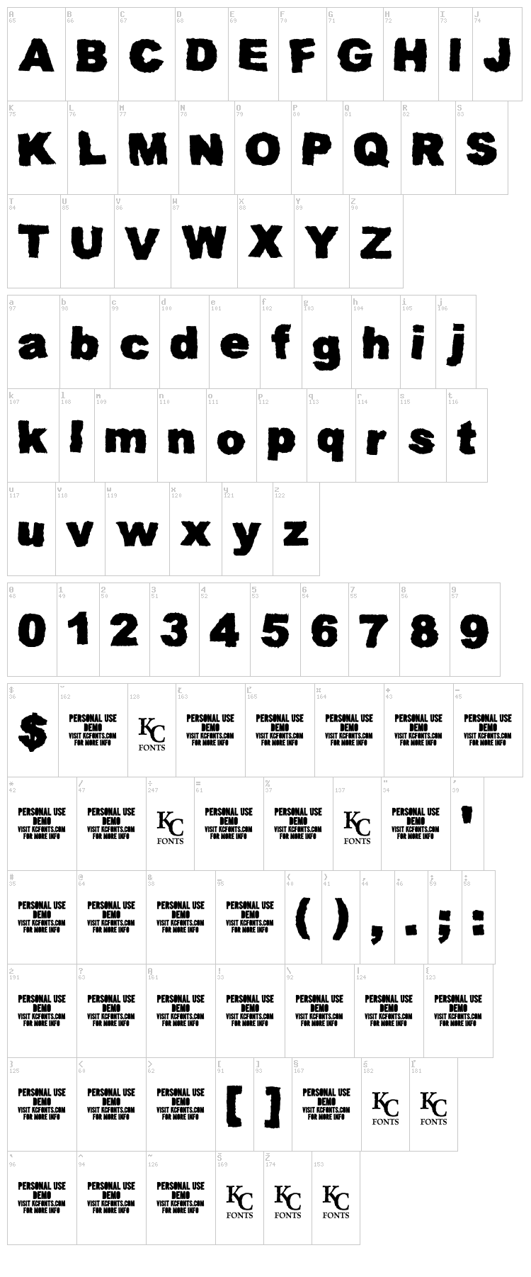 Muddy Tractor font map