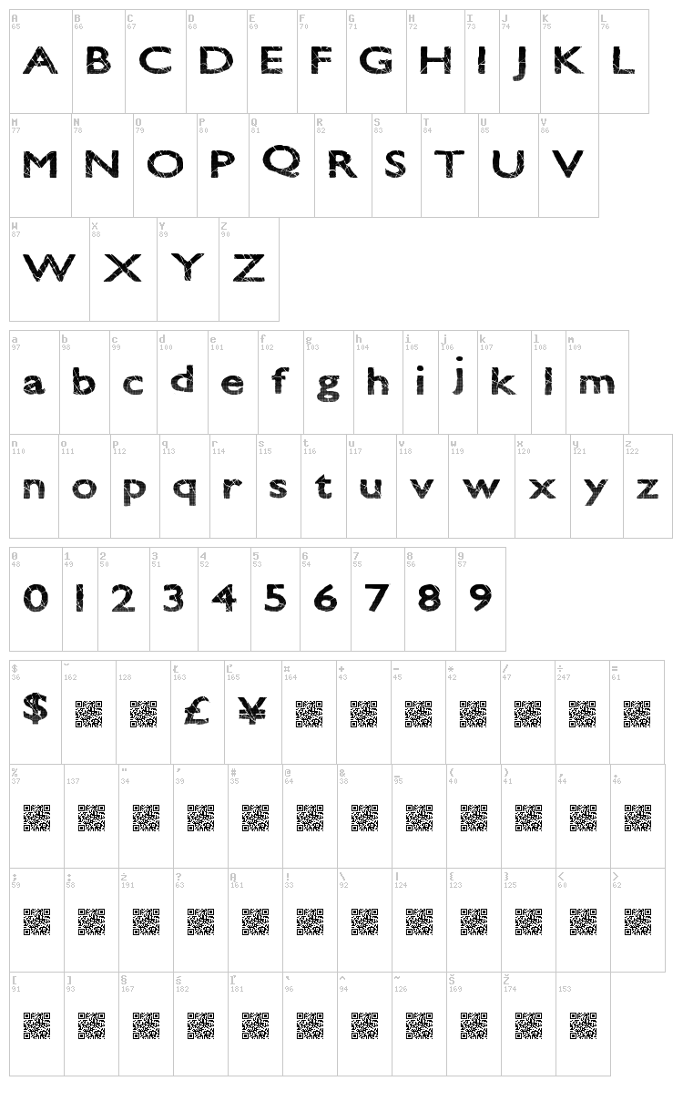 Stoned Heights font map