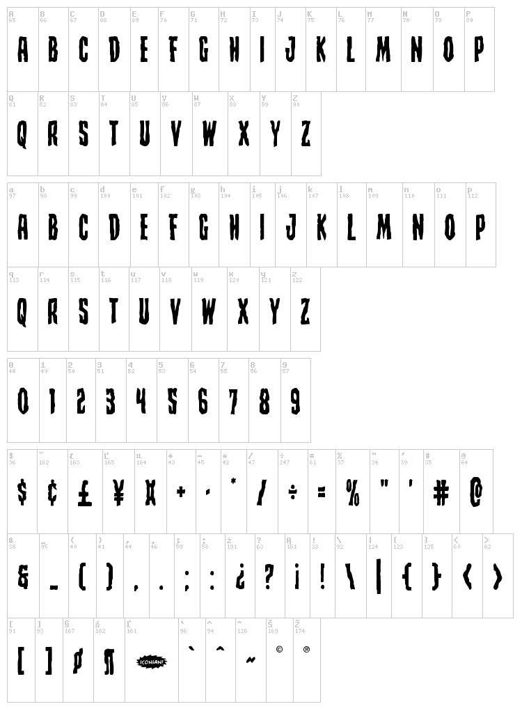 Creepy Crawlers font map