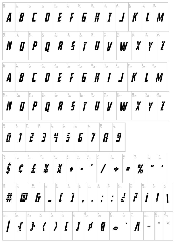 Frank-n-Plank font map