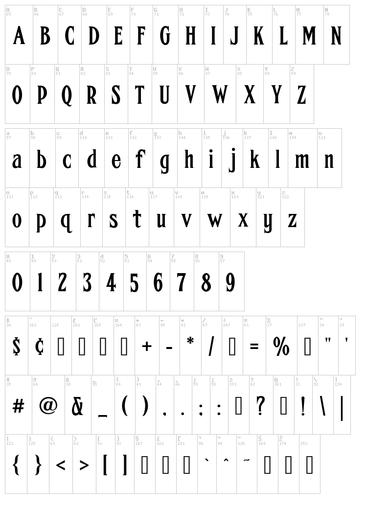 FHA Condensed French NC font map