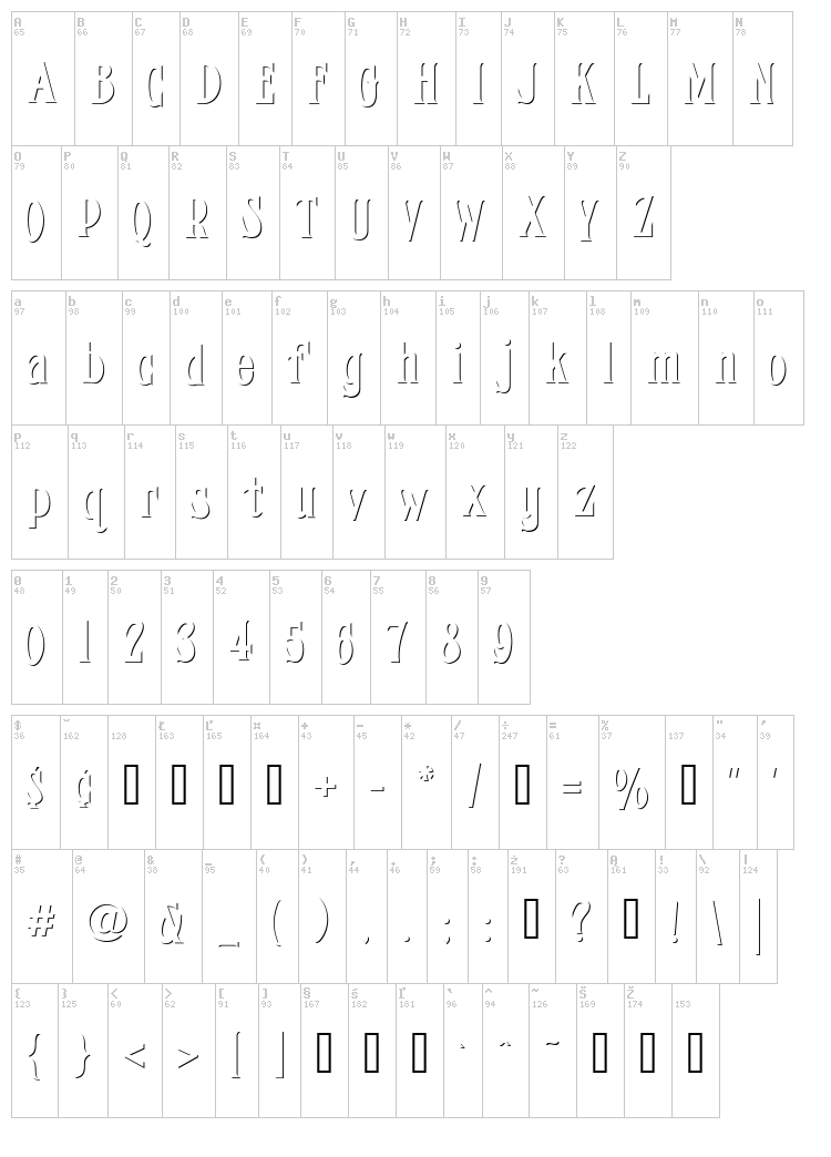 FHA Condensed French NC font map