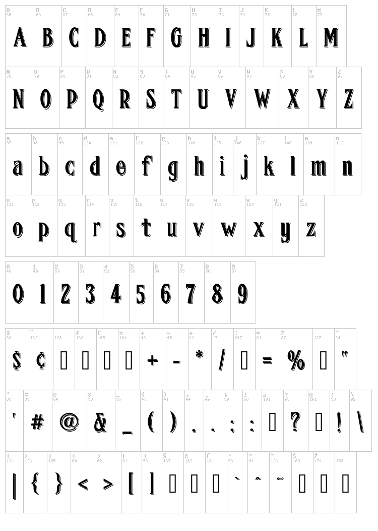 FHA Condensed French NC font map