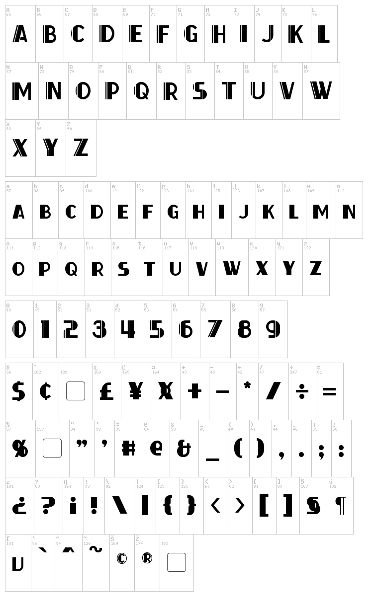 Thirty-Seven font map