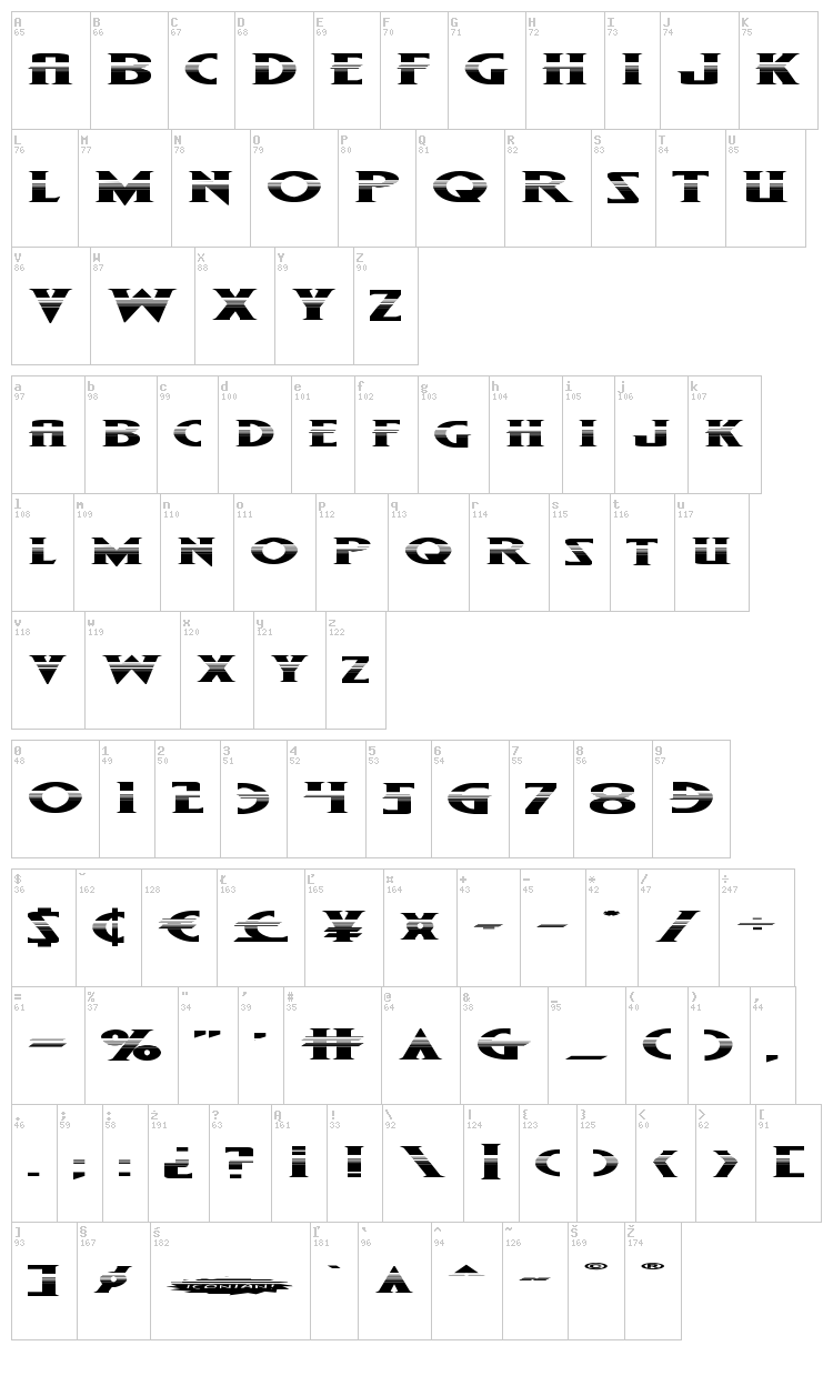 Wolf's Bane Super-Expanded font map