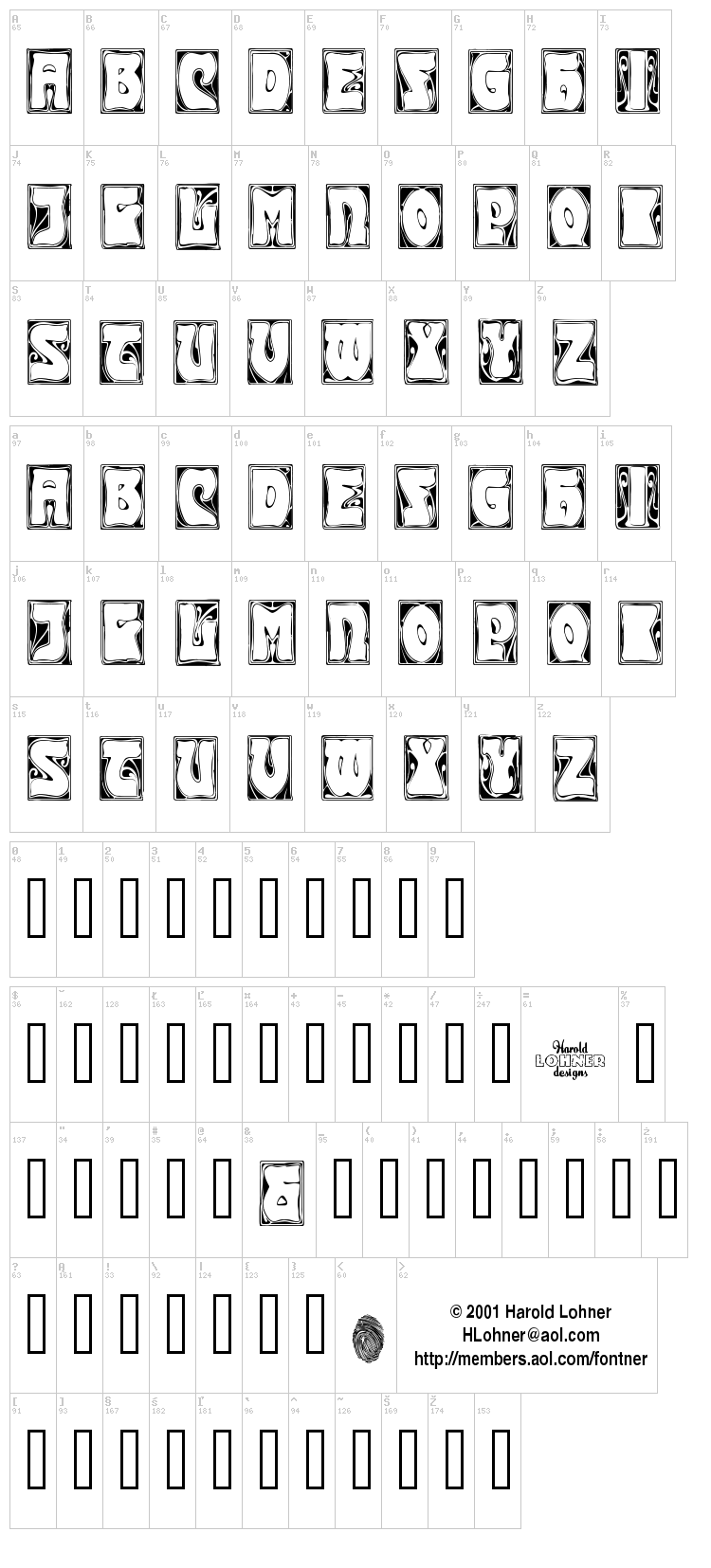 Carmen Caps font map