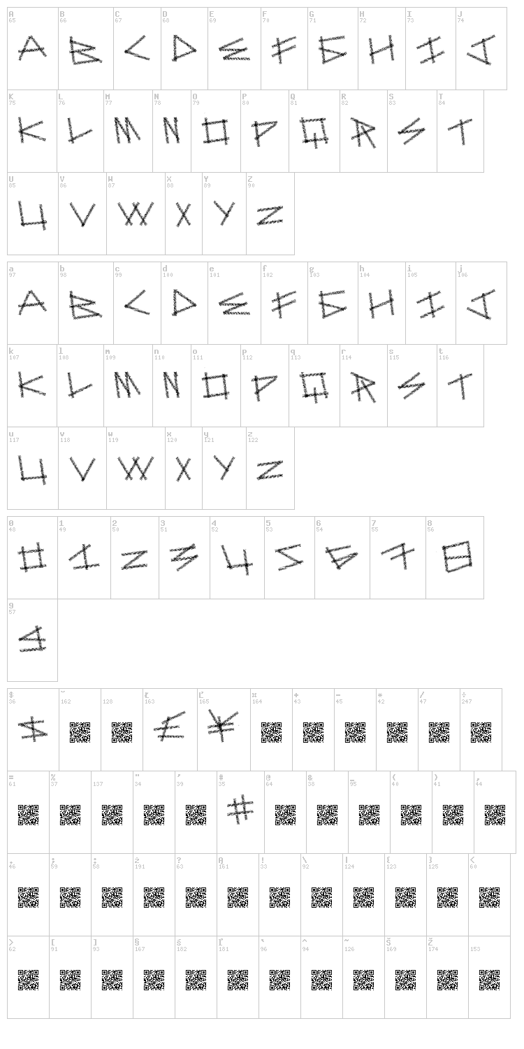Dot Sticks font map