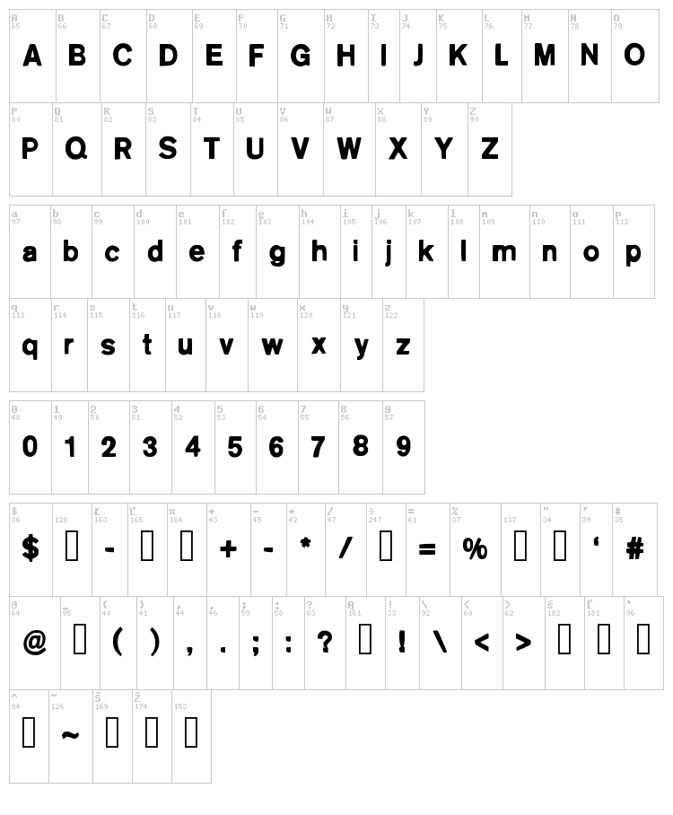 Jump Party font map