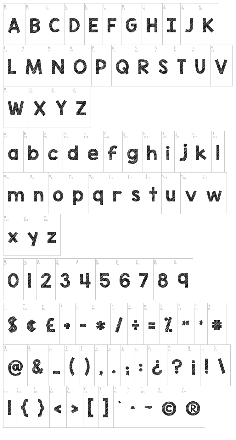 KG Blank Space font map