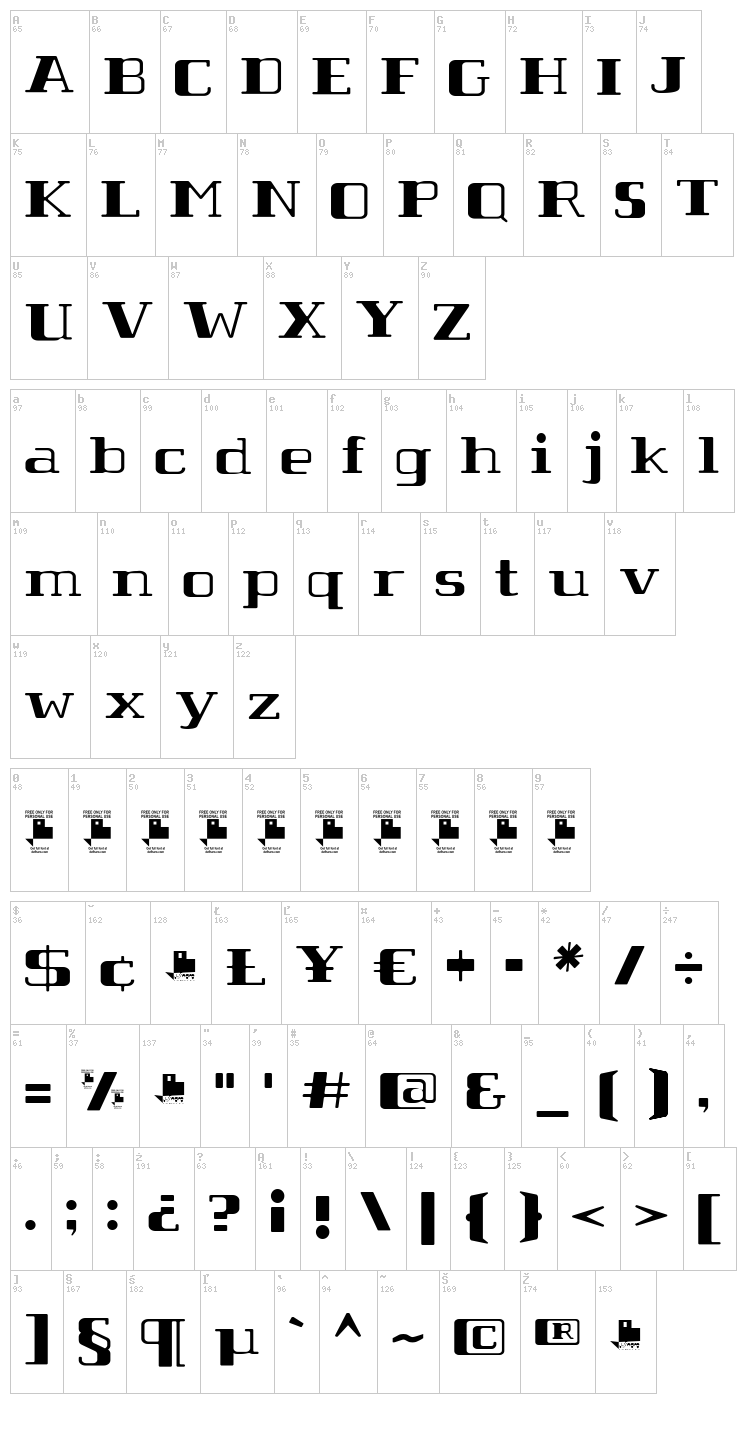 Tabaiba wild FFP font map