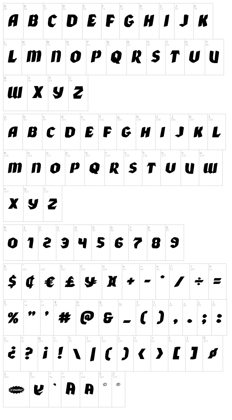 Xmas Xpress font map