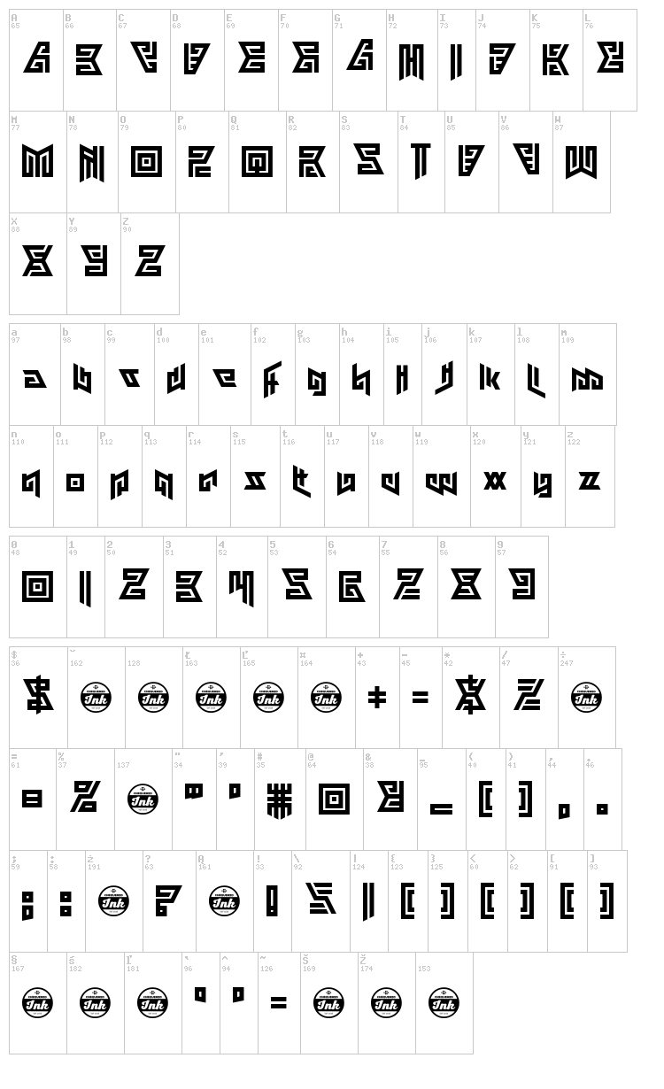 Aztechno font map