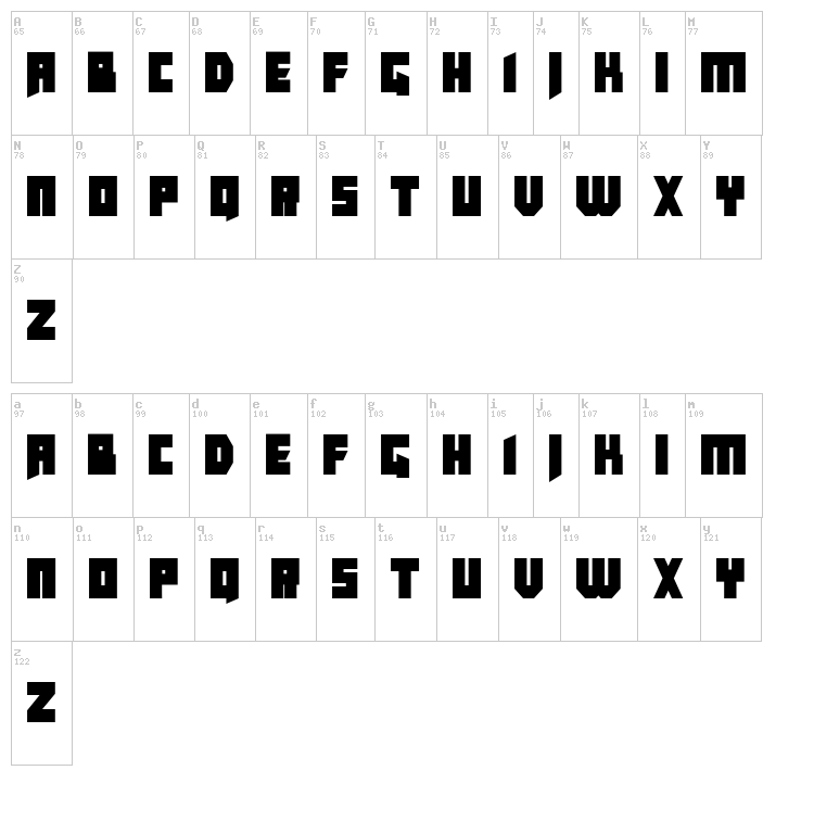 Dear Insanity font map