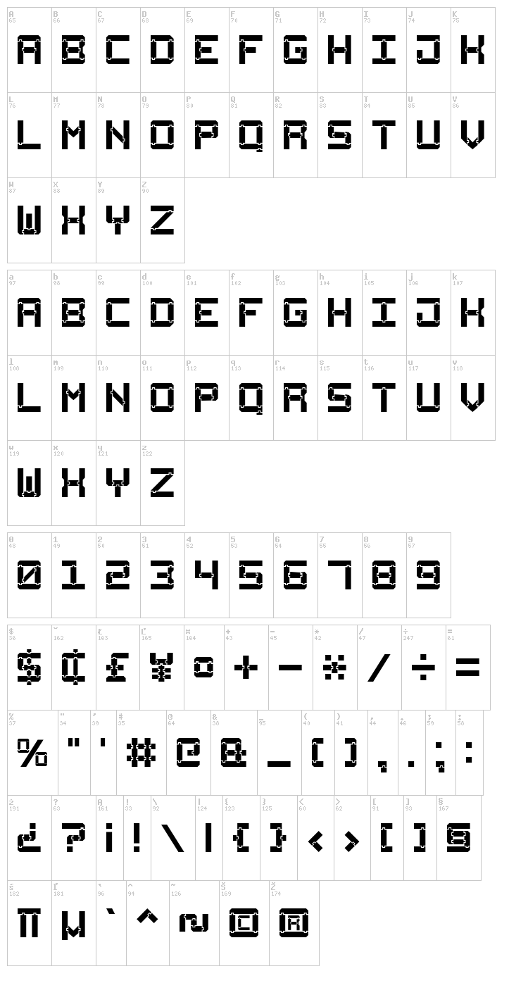 Square Wood-7 font map