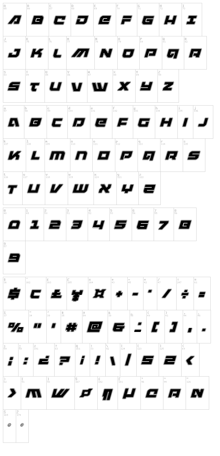 Armed Lightning font map