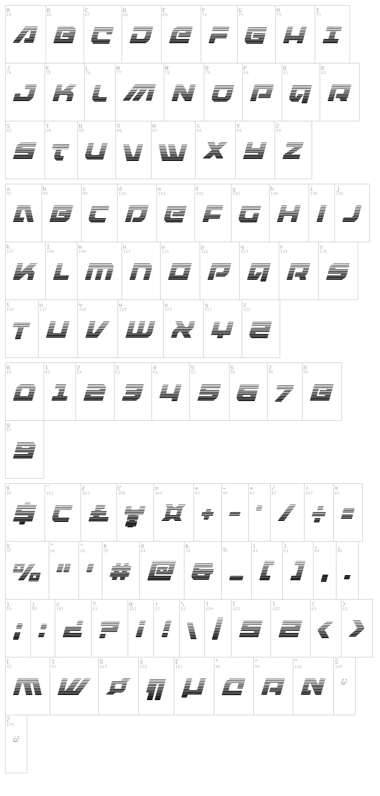 Armed Lightning font map