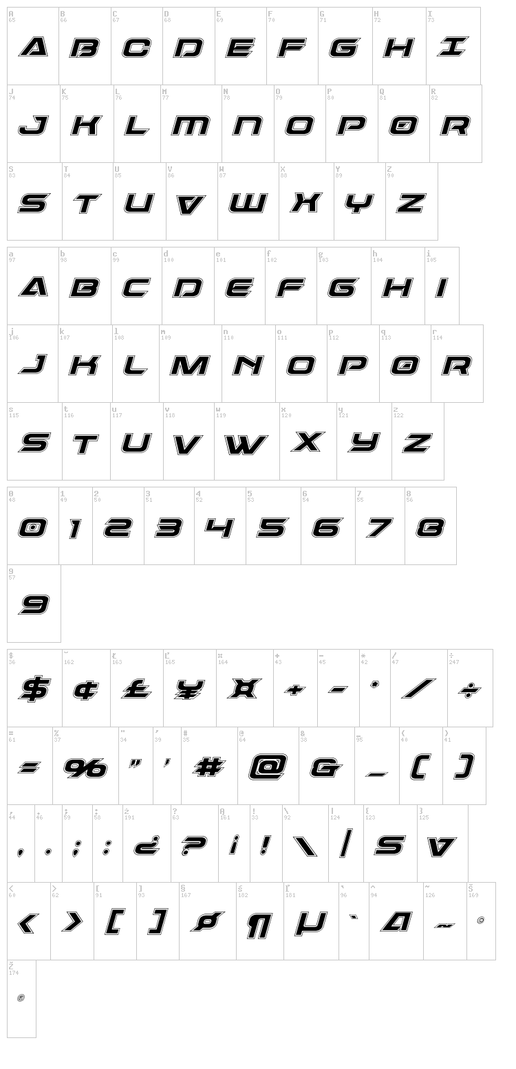 Dameron font map