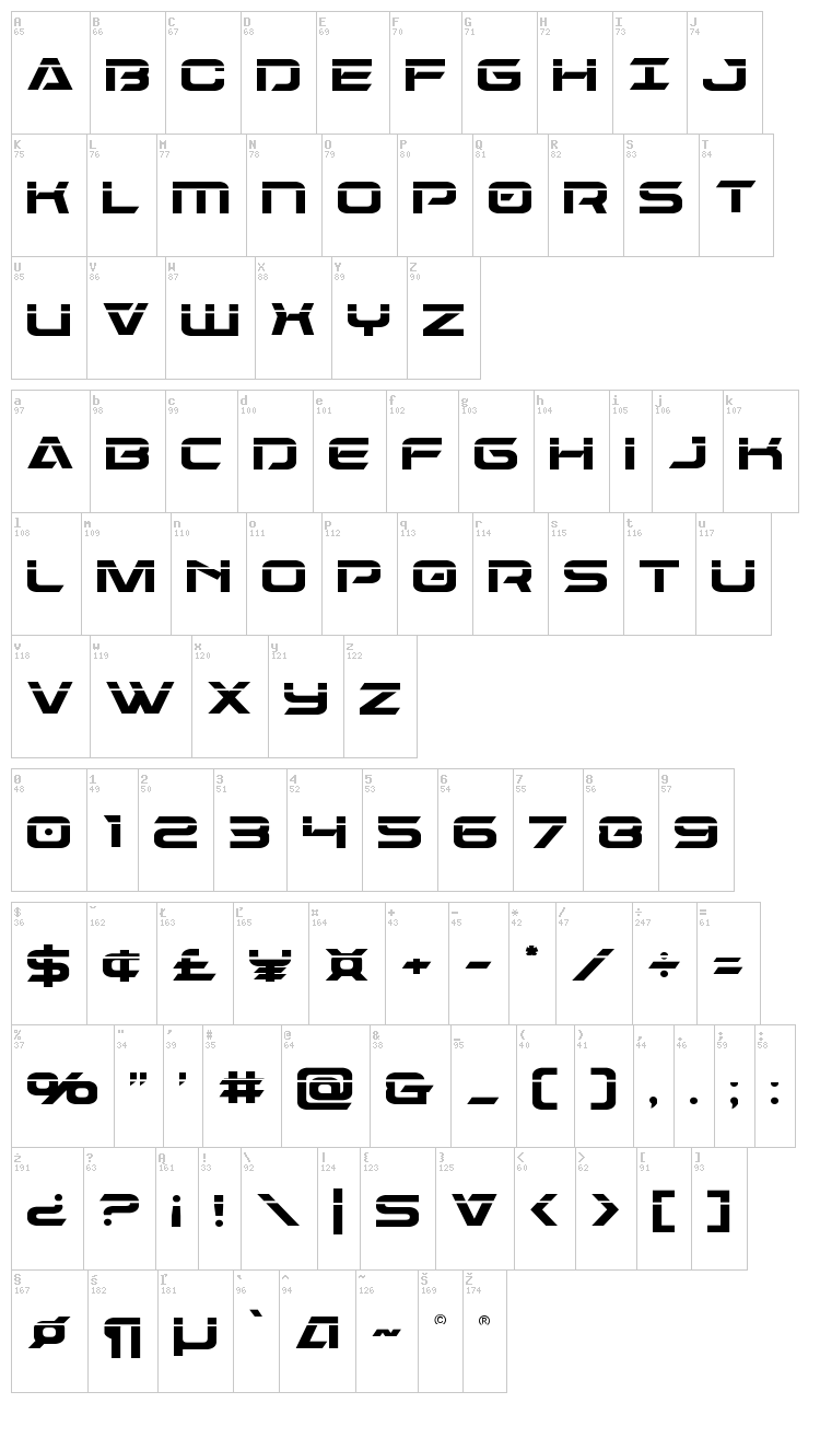 Dameron font map