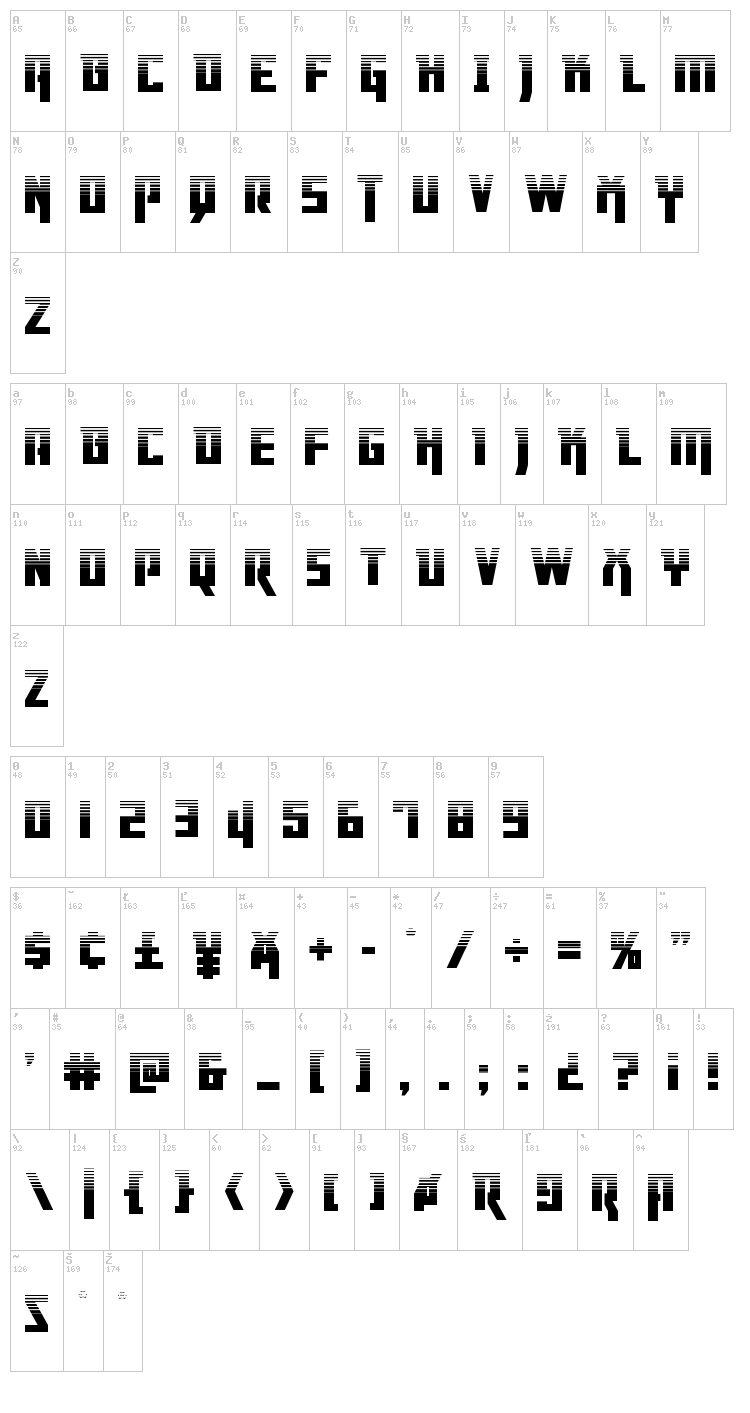 Danger Flight font map