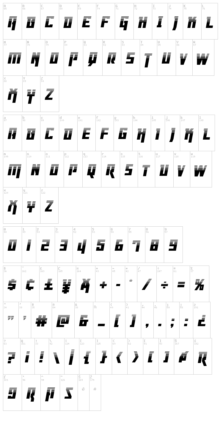 Danger Flight font map