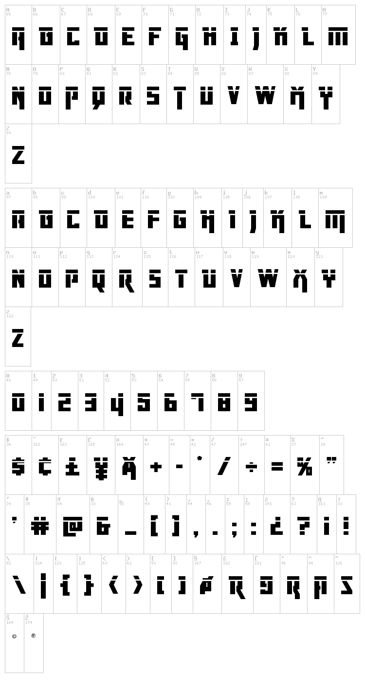 Danger Flight font map