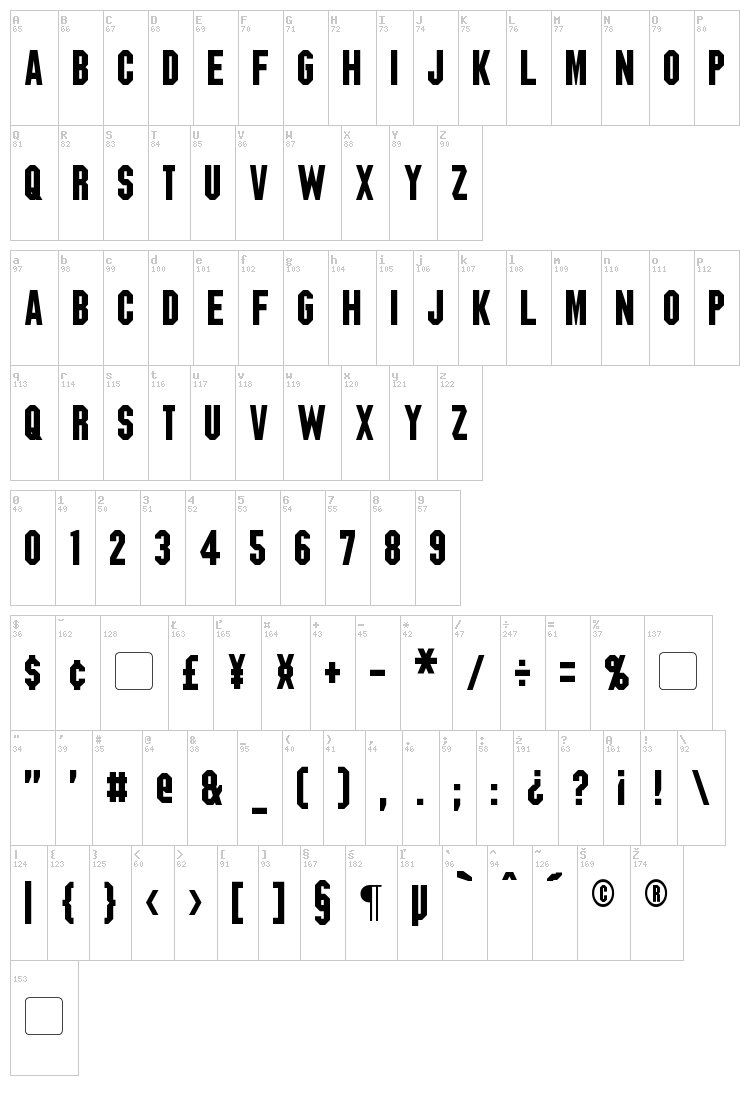 Blitzwing font map