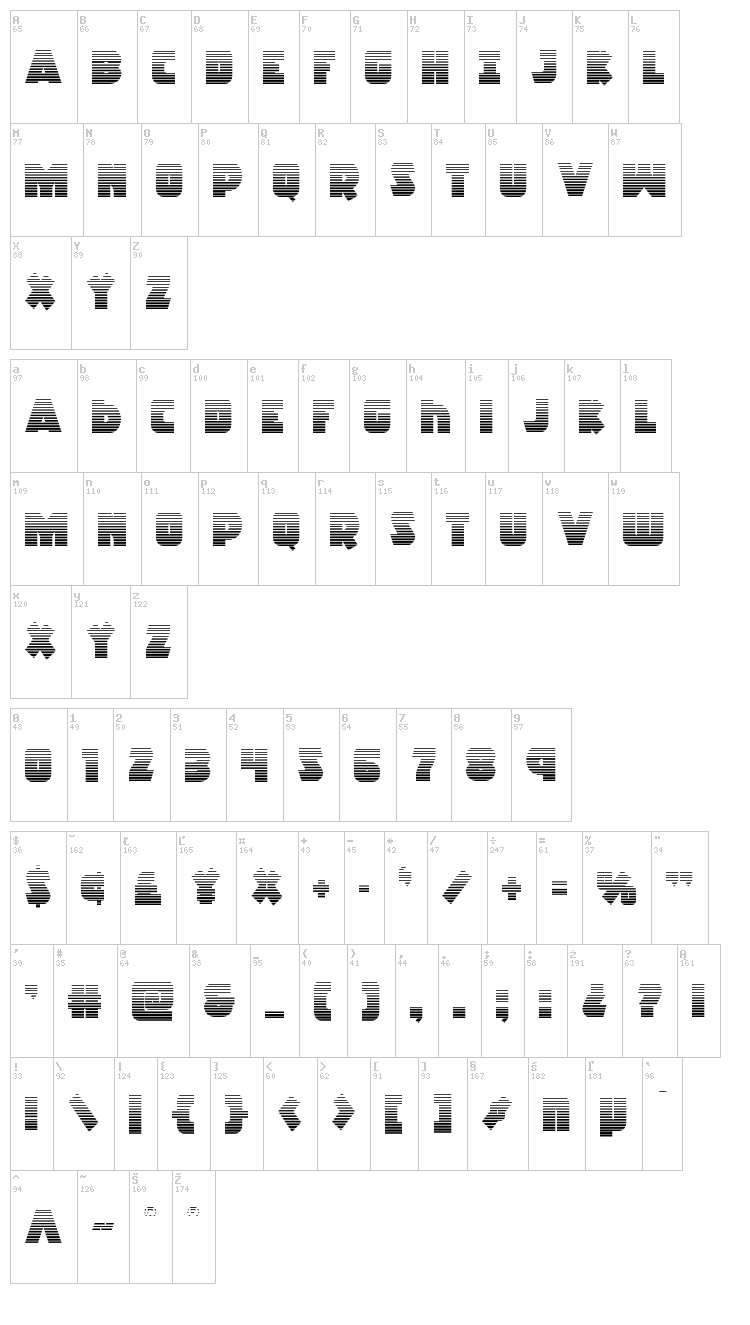 Racket Squad font map