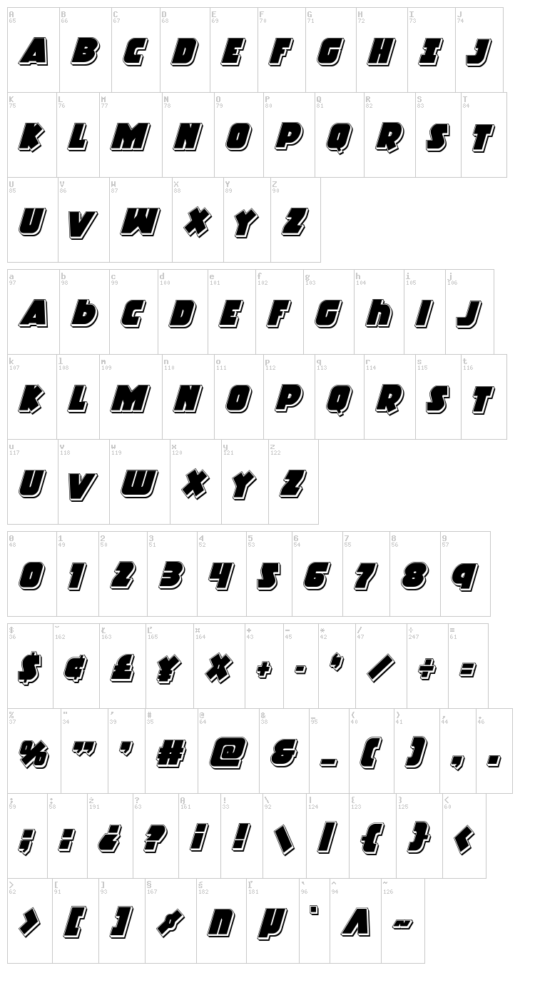 Racket Squad font map