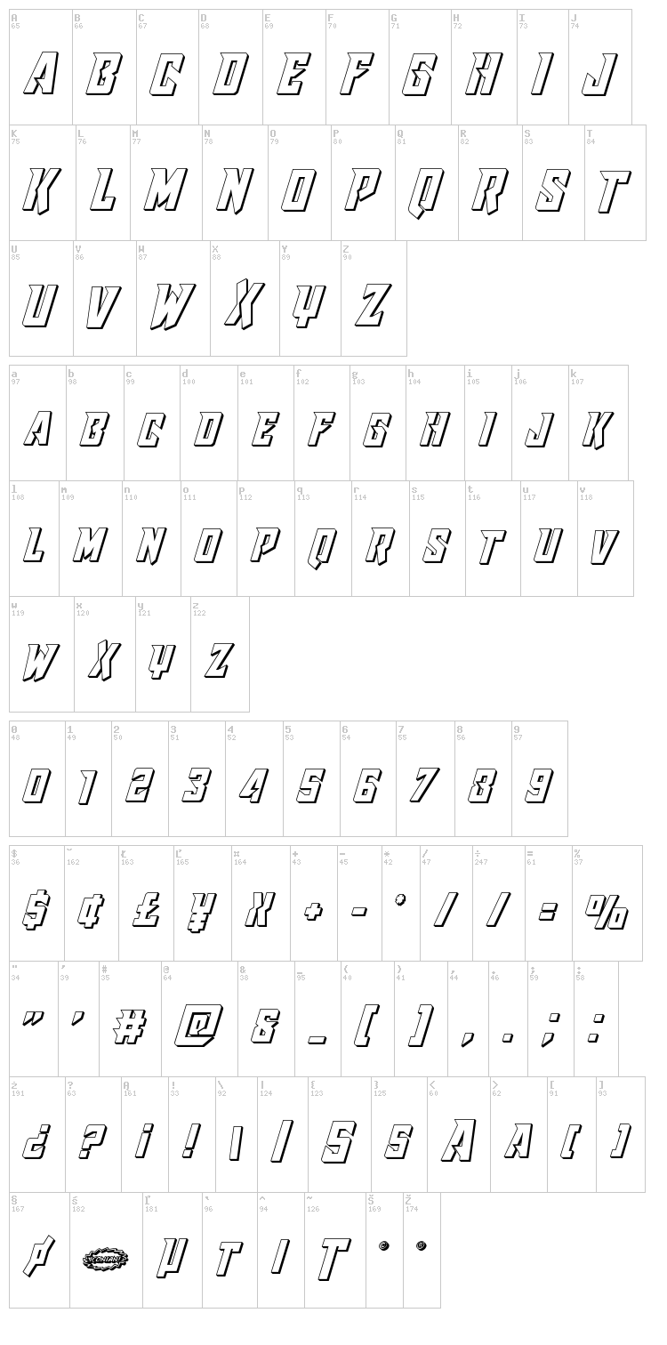 Raider Crusader font map