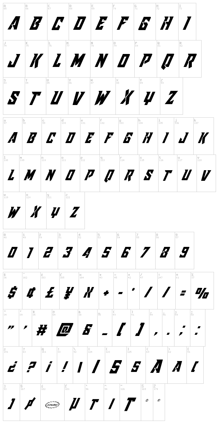 Raider Crusader font map