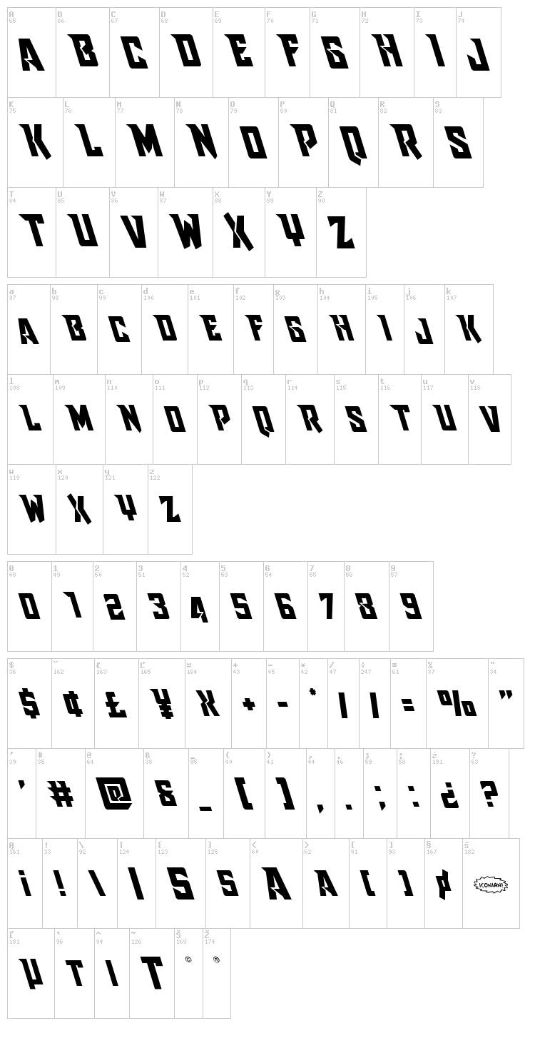 Raider Crusader font map