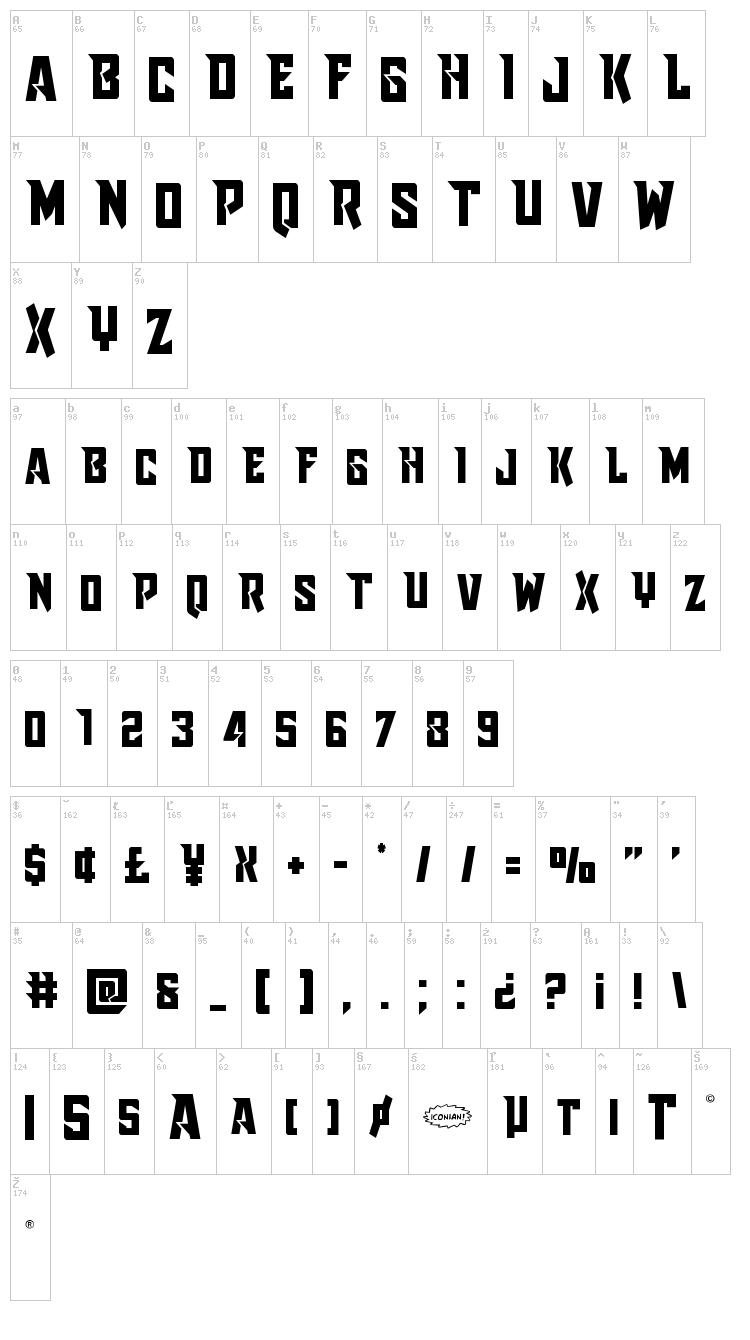 Raider Crusader font map
