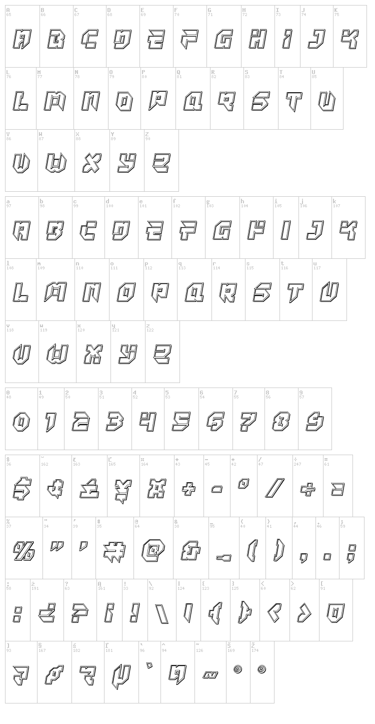 Tokyo Drifter font map