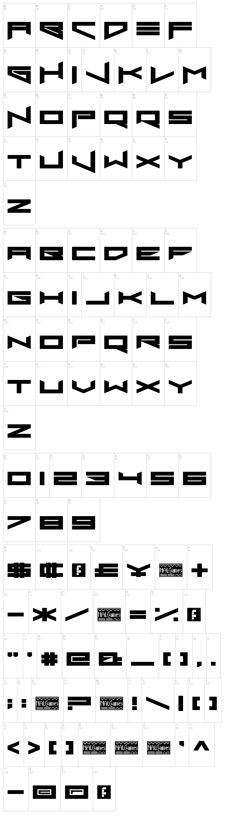Xero's Proof font map