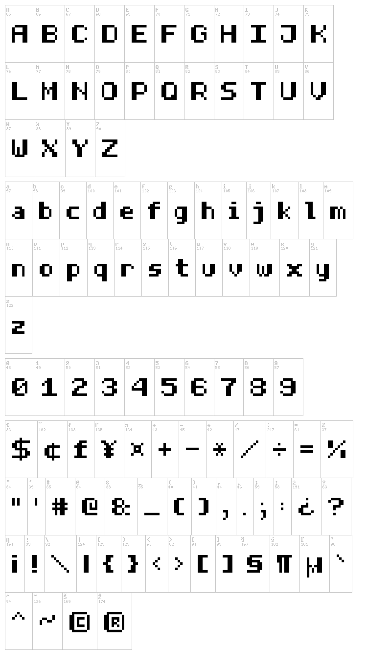 Half Bold Pixel-7 font map