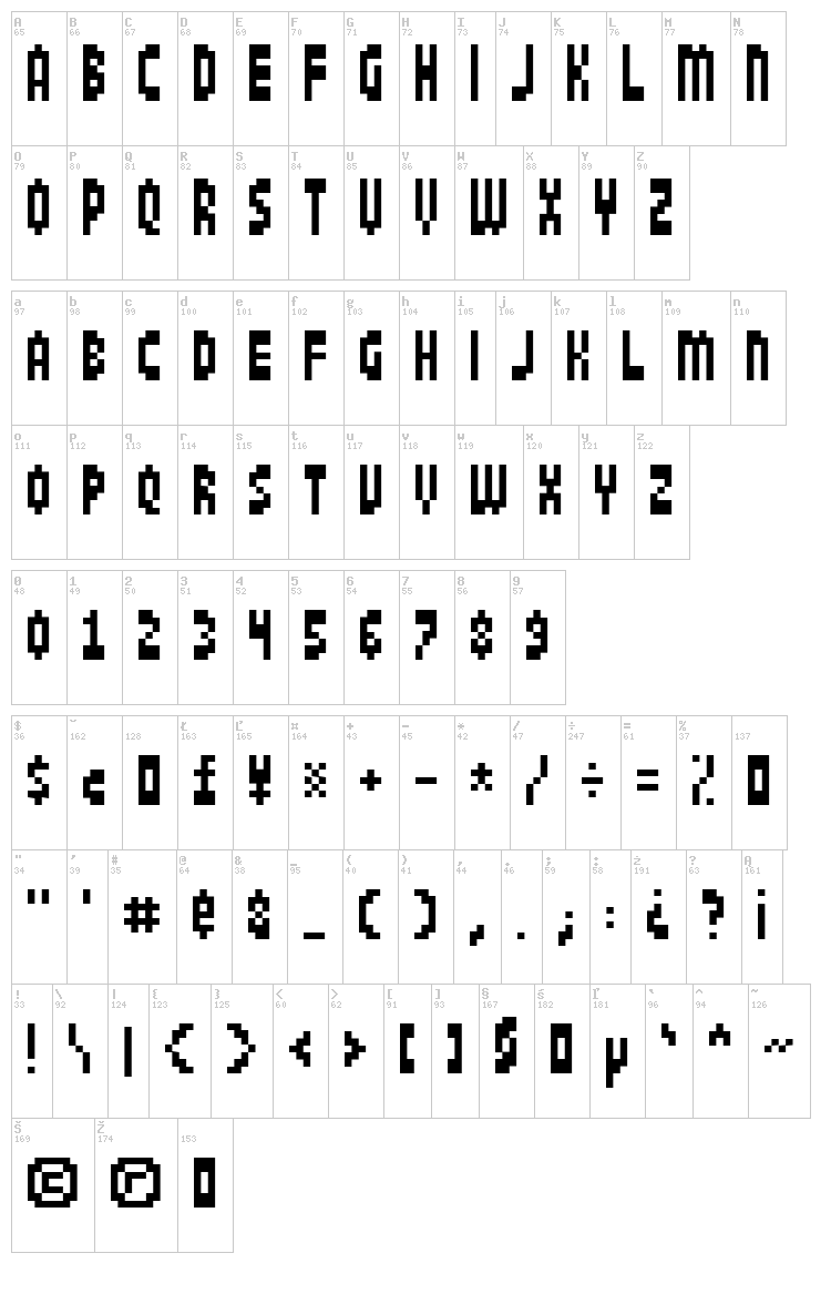 Jamboree font map