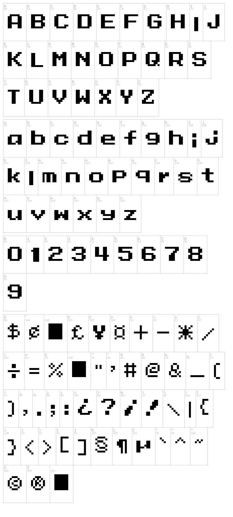 MMRock9 font map