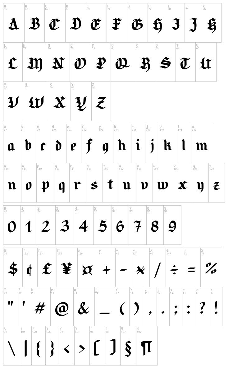 Candlebright font map