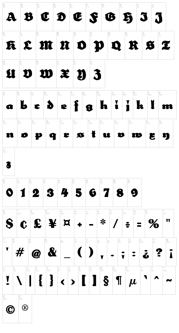 Schulze Werbekraft font map