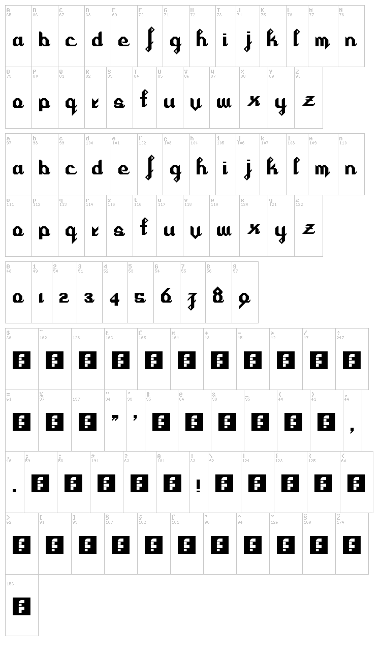 Cursivertex font map