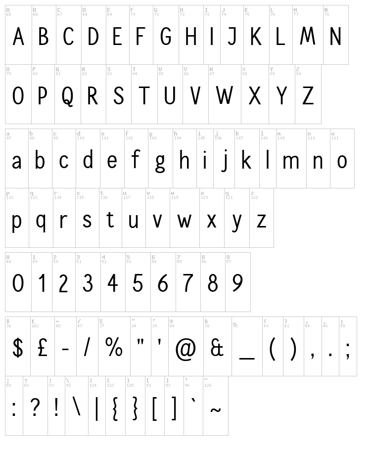 Calling Cards font map