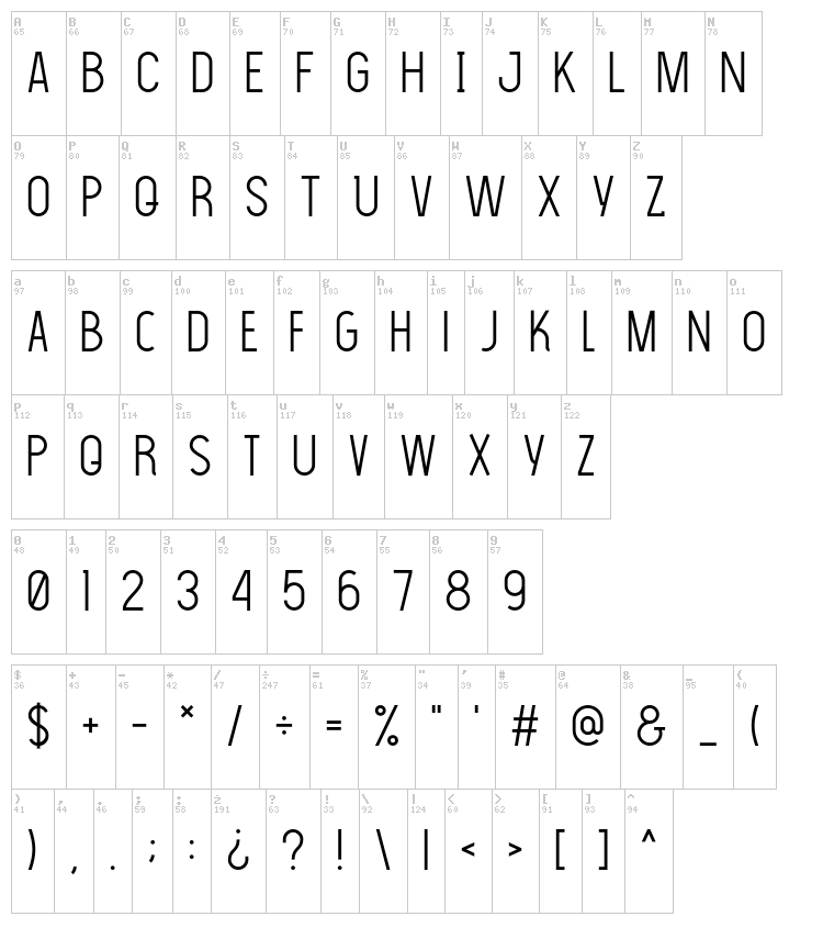 The Light Font font map